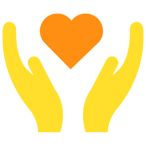 two yellow hand with orange heart in middle