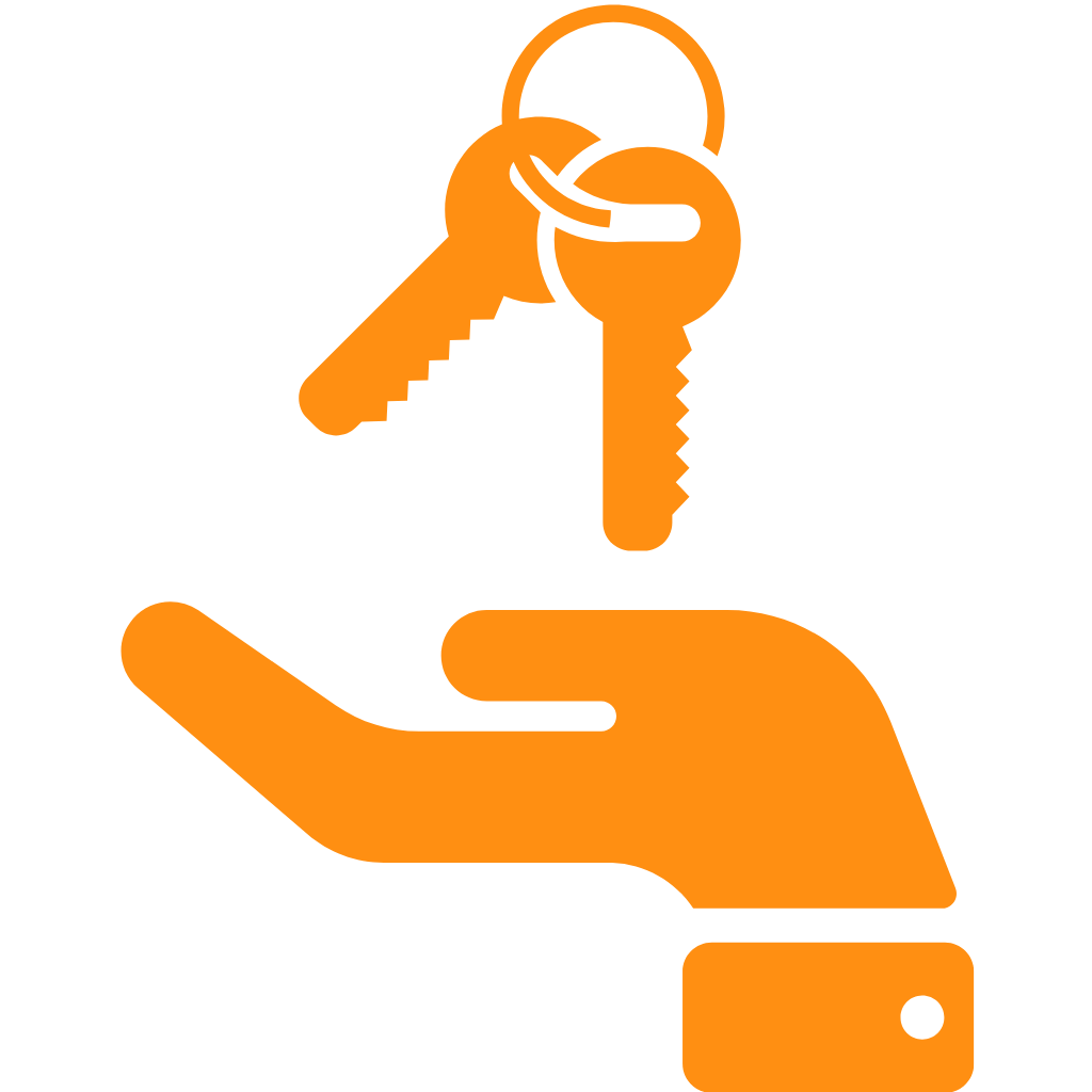 orange icon of hand with keys