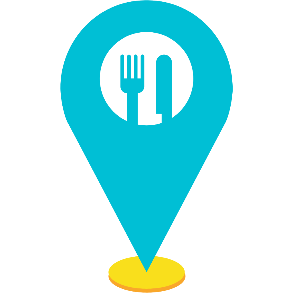 Location icon with knife and fork in the middle