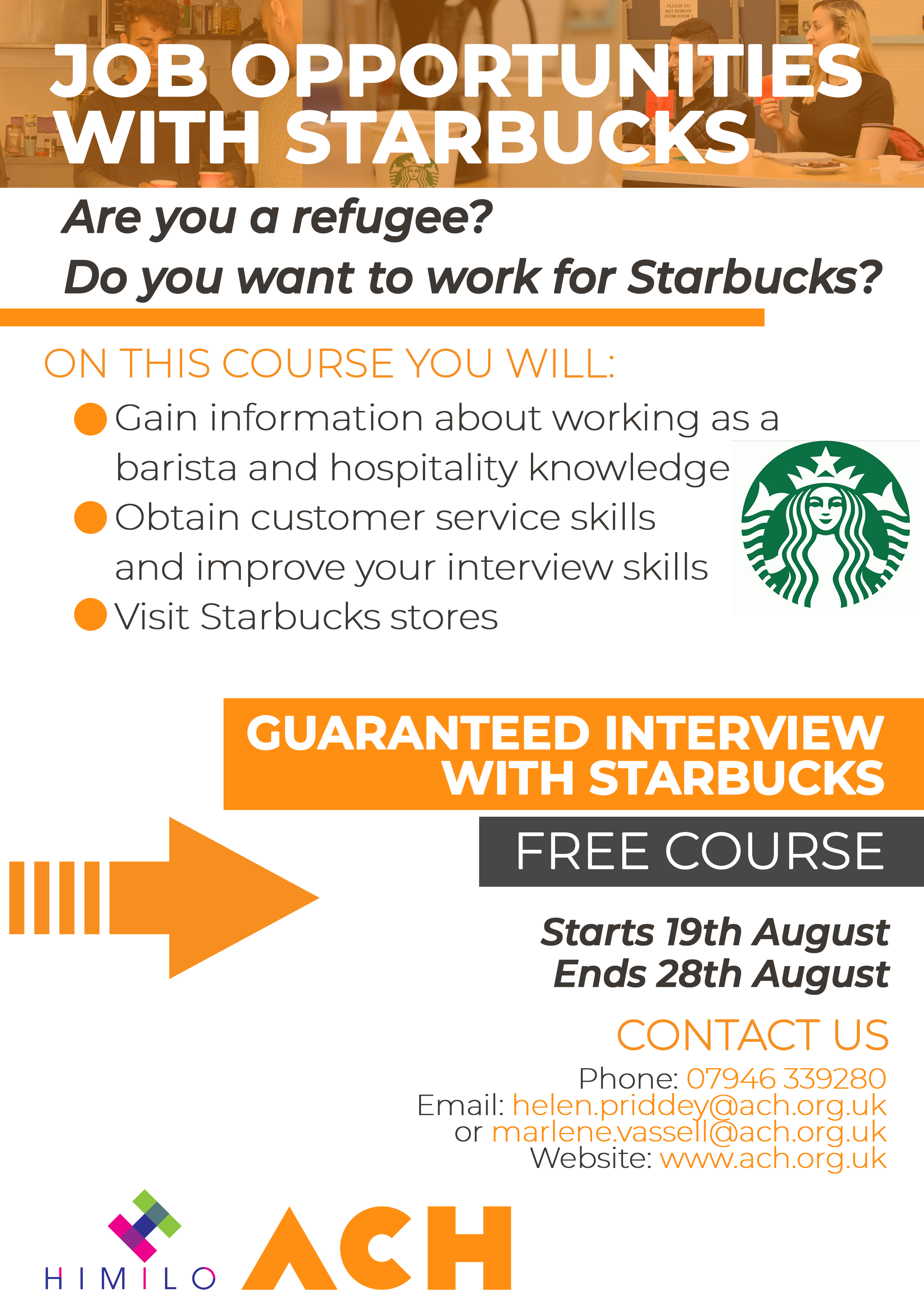 ACH Birmingham Starbucks refugee training course Birmingham August 2019