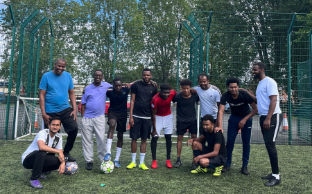 weekly football matches between our staff and refugee and migrant tenants