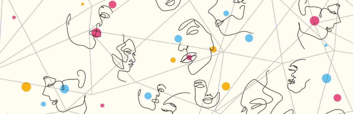 A heading of line drawn faces with the text: Najla's Story