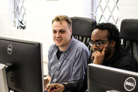 Rashiid on his CodeDoor refugee coding placement in Birmingham