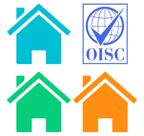 Colourful houses with OISC logo